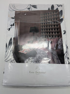 Yves Delorme Silhouette Queen Flat Sheet Black White Print Pink Cuff Percale NEW13