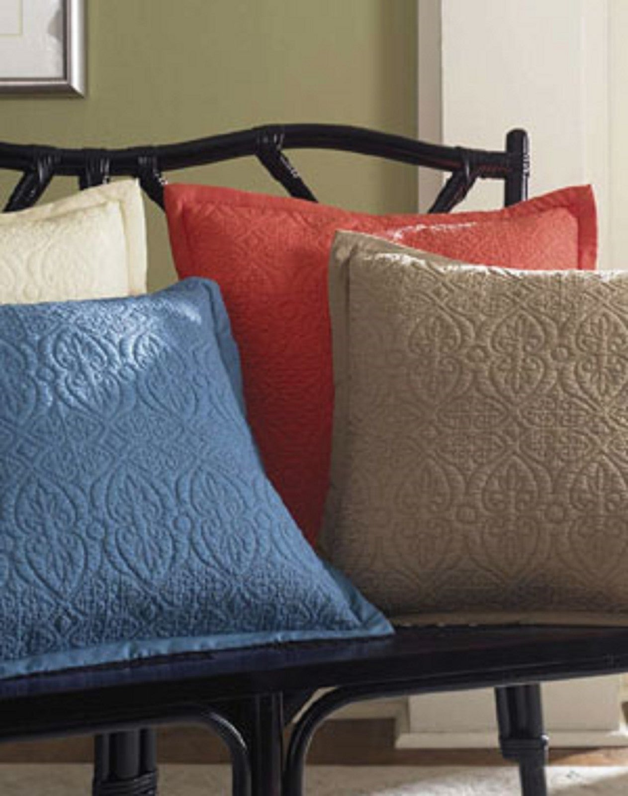 Sferra Amelia Blue Throw Pillow Quilted Cotton Matelasse Scroll Square 20" NEW1