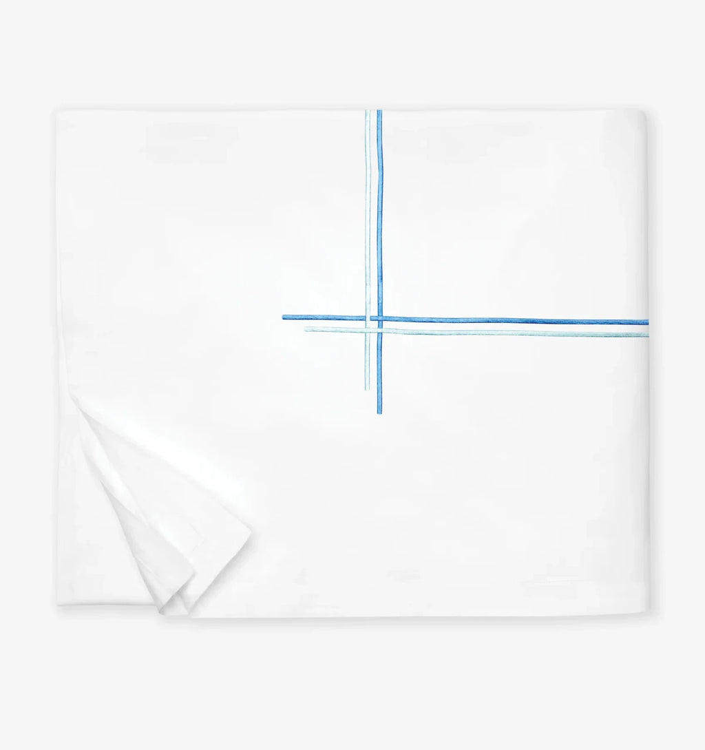 Sferra Tratto White Standard Sham Blue Satin Stitch Lines Embroidery  Italy NEW10