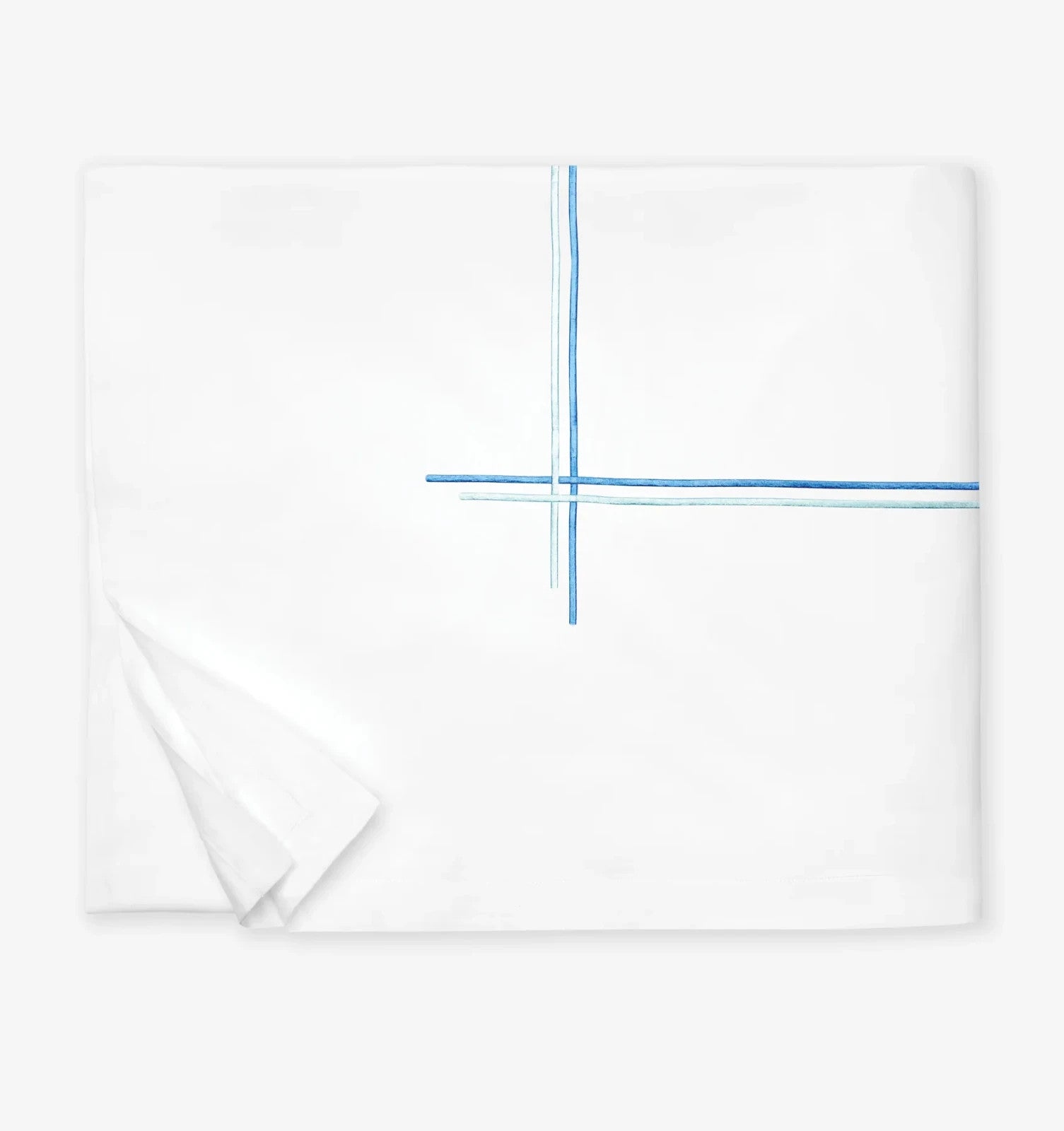 Sferra Tratto White Standard Sham Blue Satin Stitch Lines Embroidery  Italy NEW10