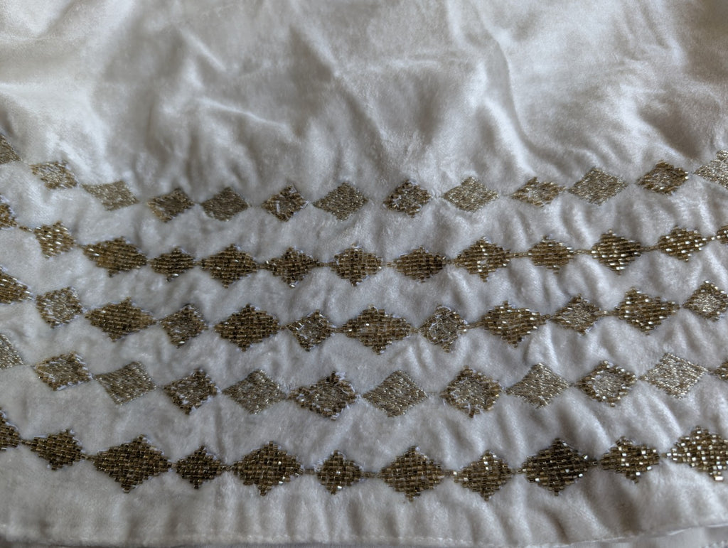 Sferra Lucido Ivory Velvet Christmas Tree Skirt Gold Diamond Embroidery 60" NEW5