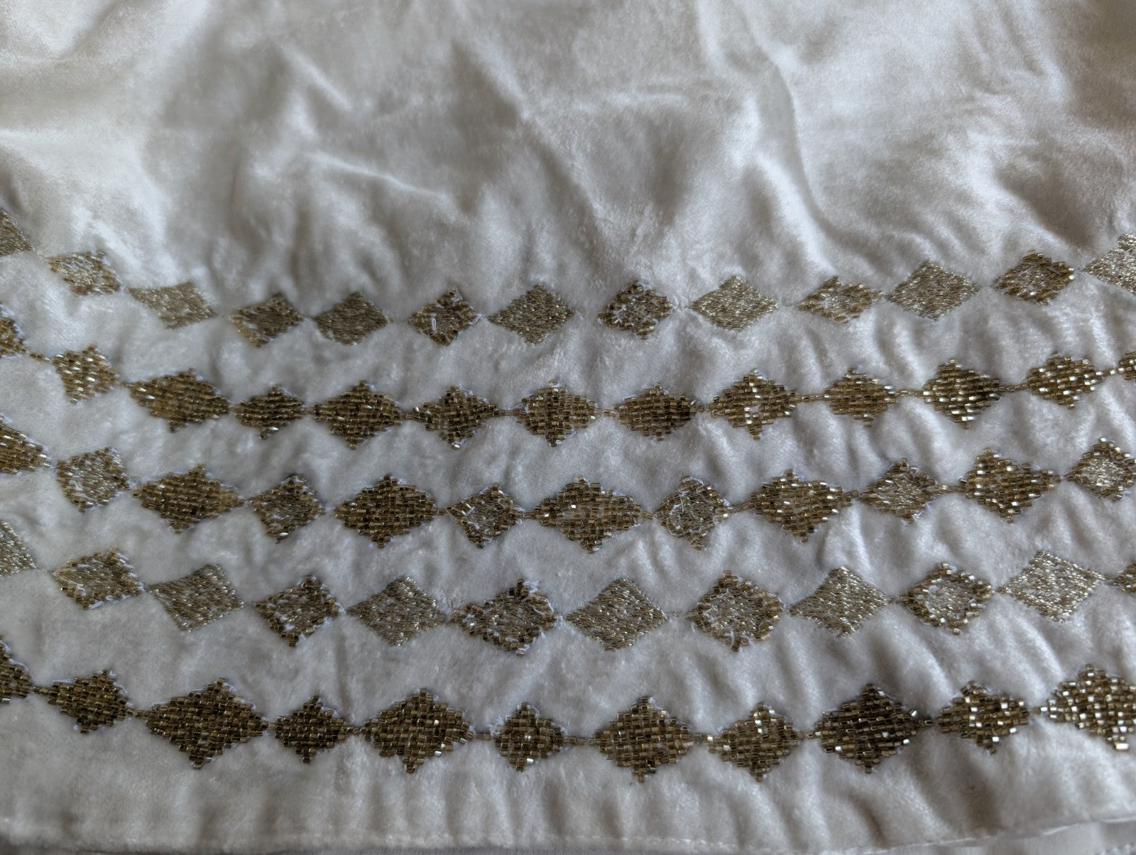 Sferra Lucido Ivory Velvet Christmas Tree Skirt Gold Diamond Embroidery 60" NEW5