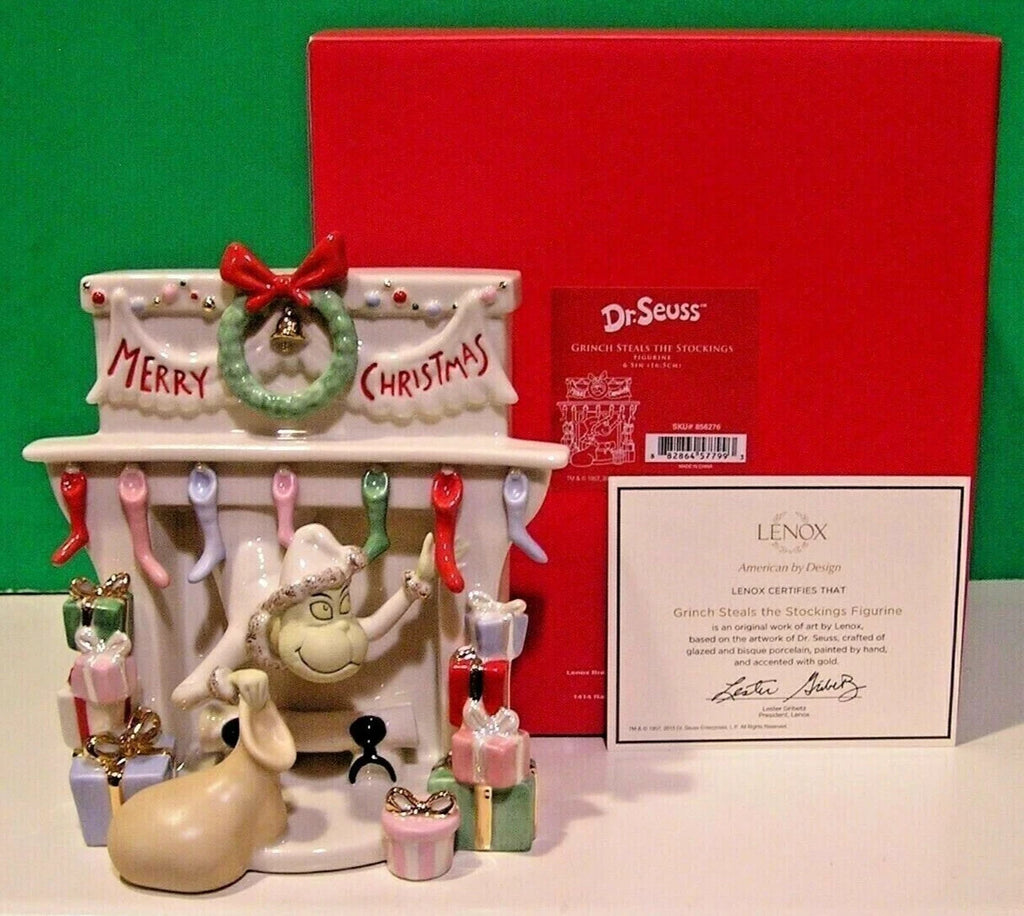 Lenox Grinch Steals The Stockings Figurine  Whoville Chimney Stole Christmas NEW9
