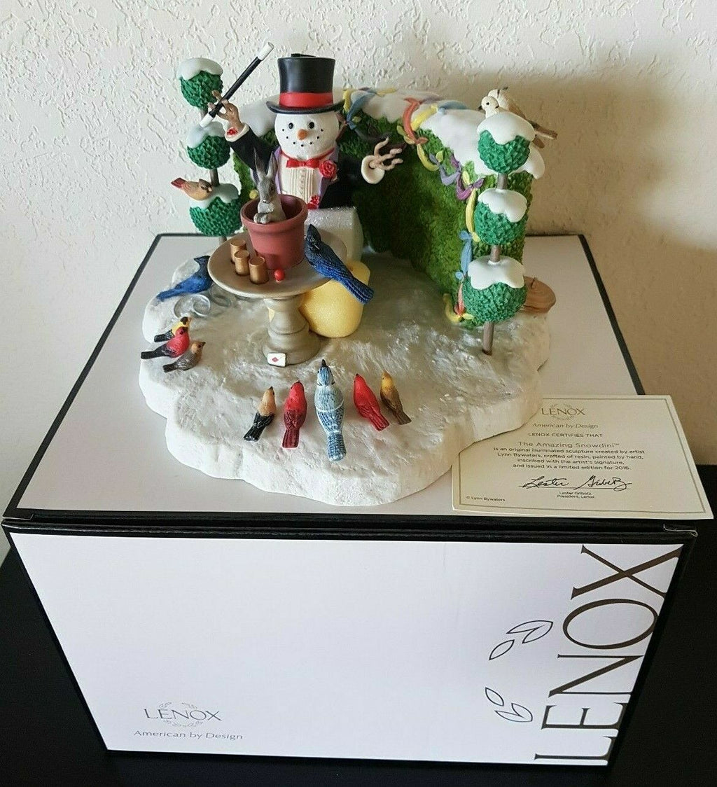 Lenox Bywaters Lighted Magician Snowman Figurine Rabbit Magic Hat Wand 6.5" NEW2