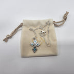 Lenox Turquoise Cross Necklace Blue Topaz Stone Sterling Silver Chain 18" NEW8