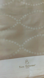 Yves Delorme Taupe Queen Flat Sheet Cafe Creme Dotted Links Jacquard Points NEW10