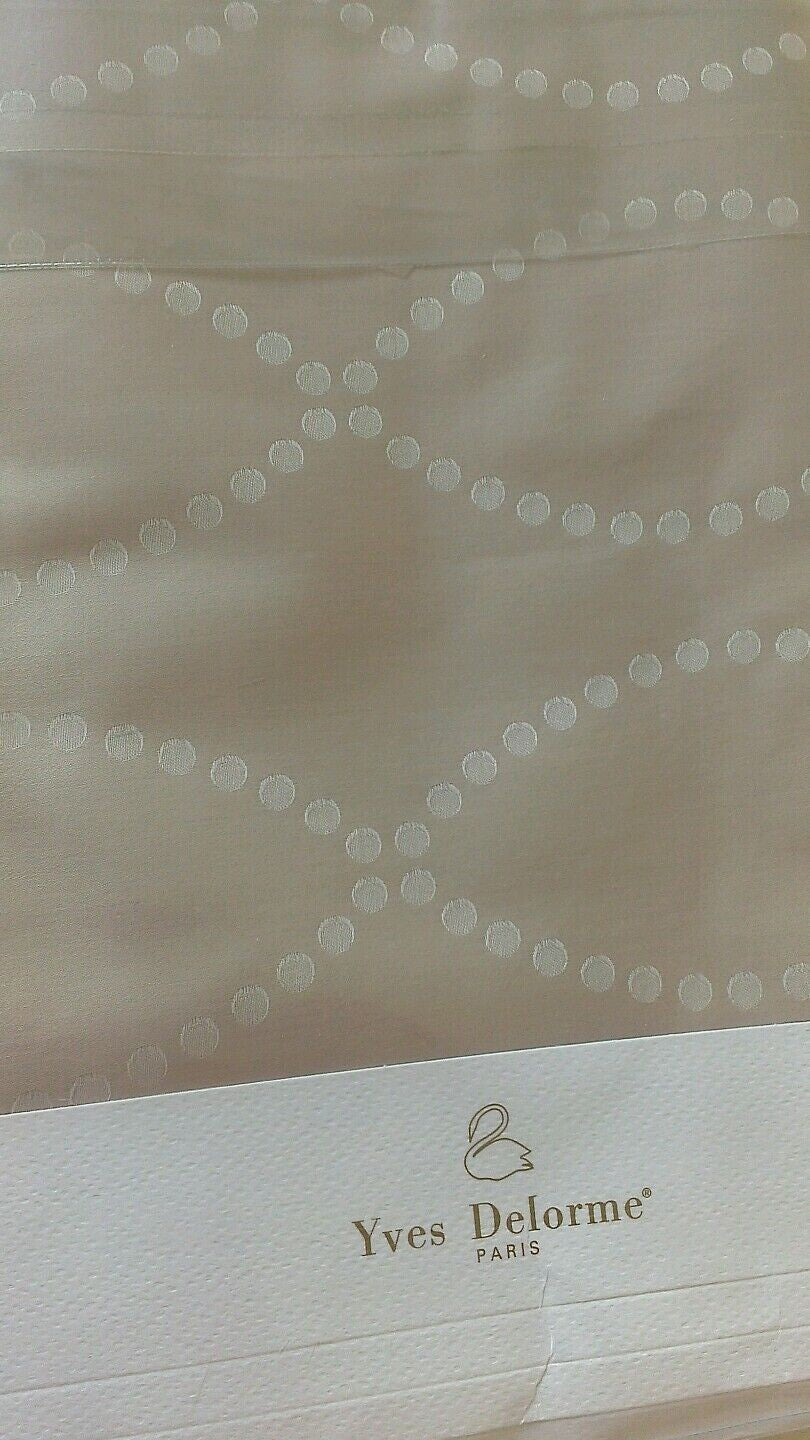Yves Delorme Taupe Queen Flat Sheet Cafe Creme Dotted Links Jacquard Points NEW10