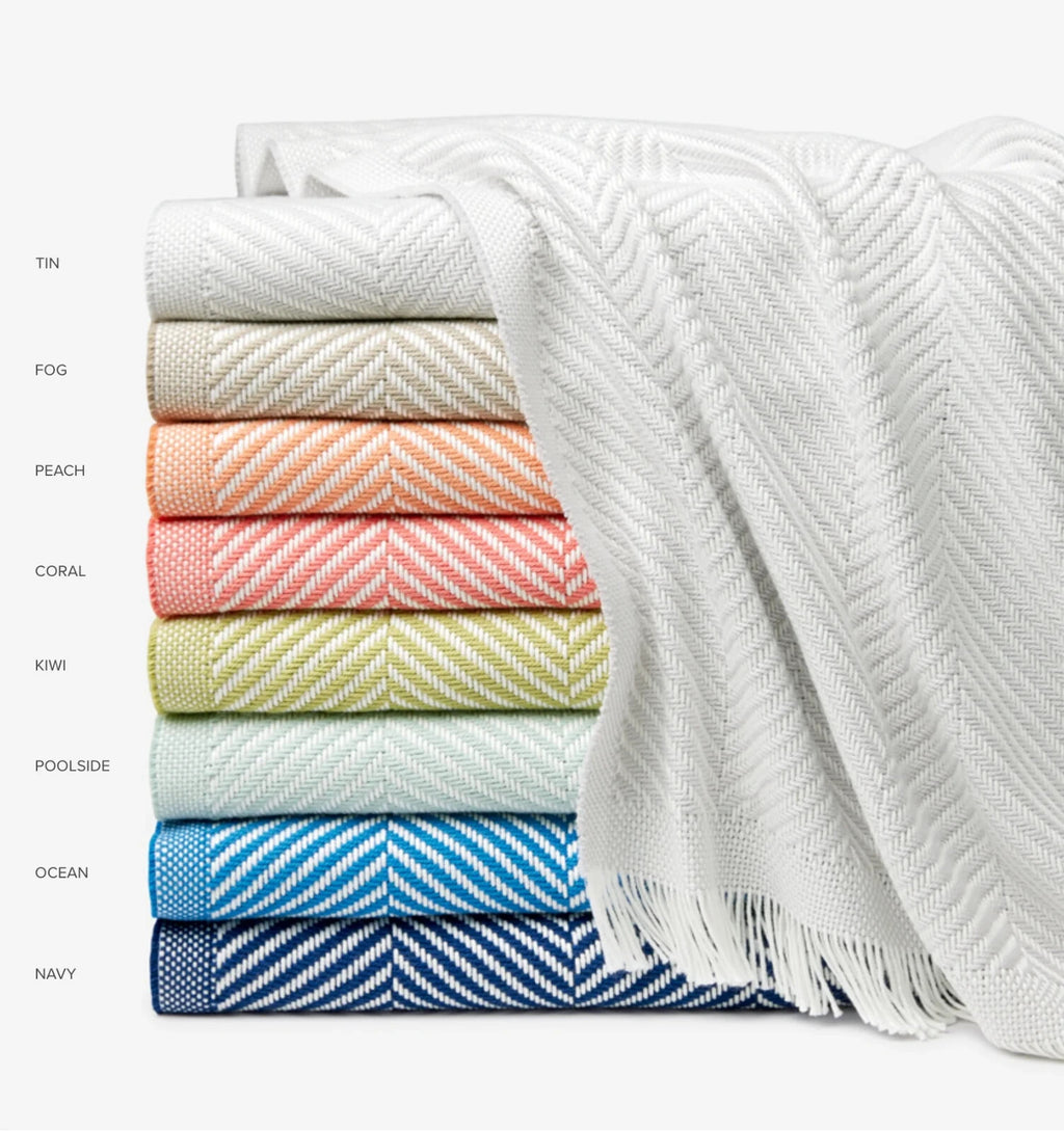 Sferra Costa Green Throw Blanket Kiwi Fringed Herringbone Weave Cotton 50x70 NEW3