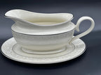 Lenox Pearl Innocence Gravy Boat & Stand Sauce 2PC Platinum Enamel USA NEW BOXED5