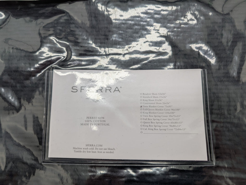 Sferra Perrio Black Twin Coverlet Solid Geometric Cotton Matelassé Portugal NEW6