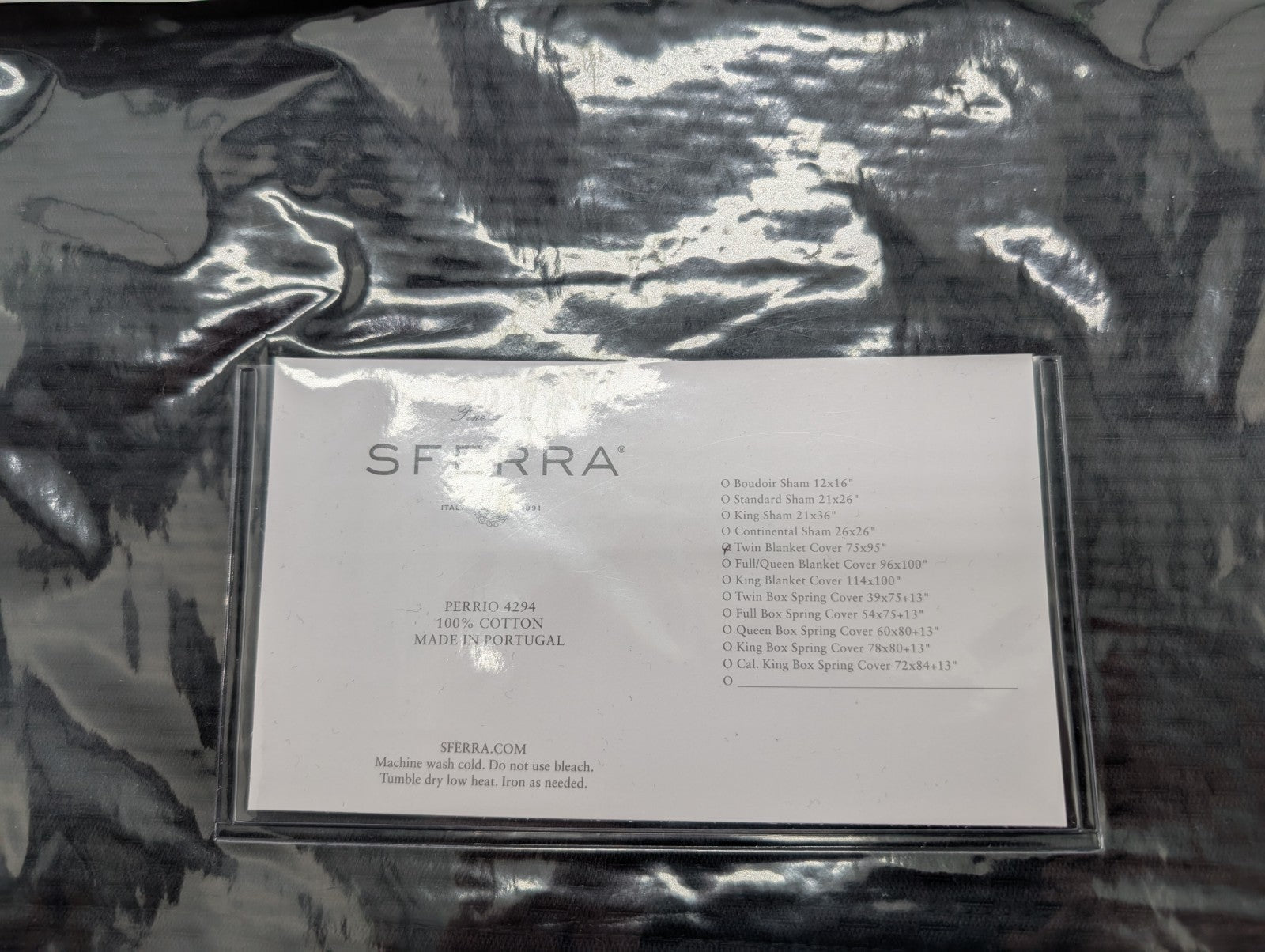 Sferra Perrio Black Twin Coverlet Solid Geometric Cotton Matelassé Portugal NEW6
