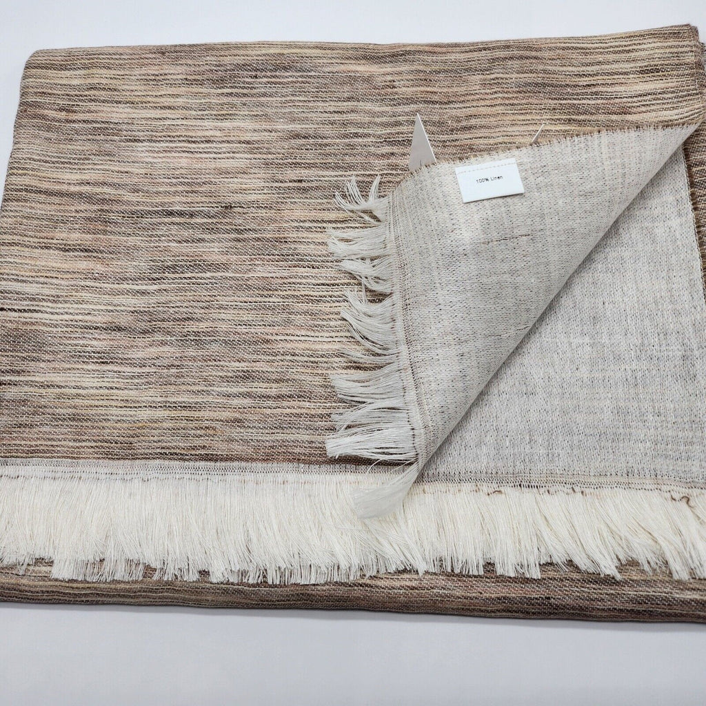 Sferra Pebble Throw Blanket Fringe Linen Woven Linear Design Oversized Italy NEW4