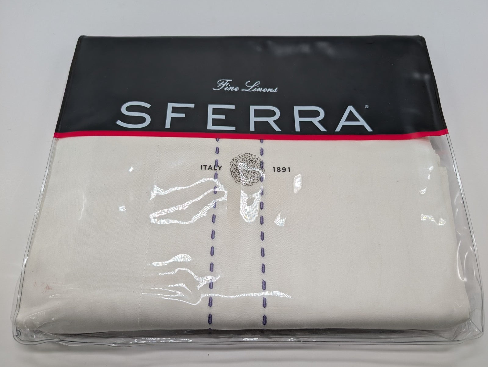 Sferra P Som Ivory Queen Flat Sheet Lilic Pick Stitch Egyptian Cotton Italy NEW0