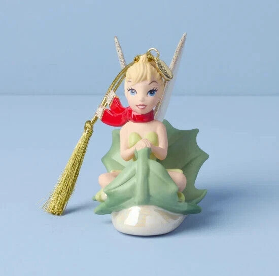 Lenox Disney 2025 Tinkerbell Figurine Ornament Fairy Pixie Sledding On Leaf NEW0