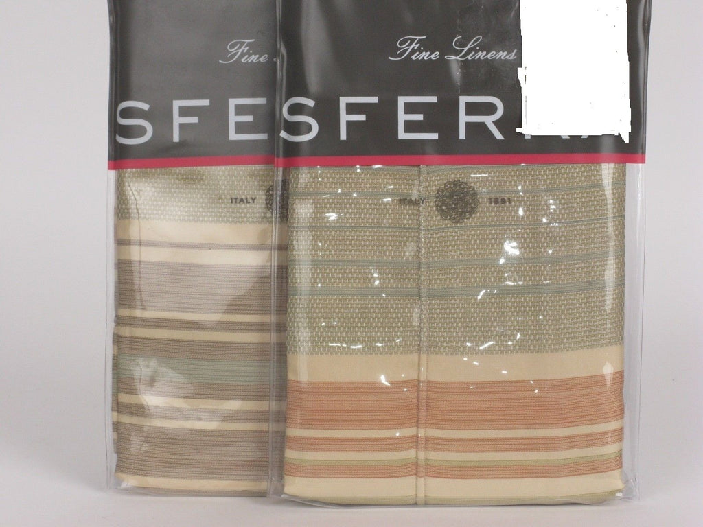 Sferra Blake King Shams 2 Egyptian Cotton/Linen Jacquard Stripes 600TC Italy NEW3