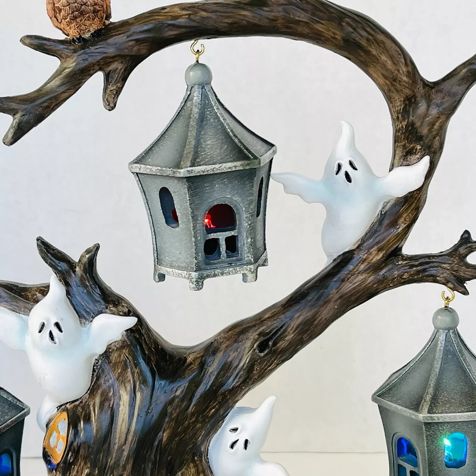 Lenox Halloween Spooky Lighted Tree Figurine Ghoulish Lanterns Ghosts Owl NEW4