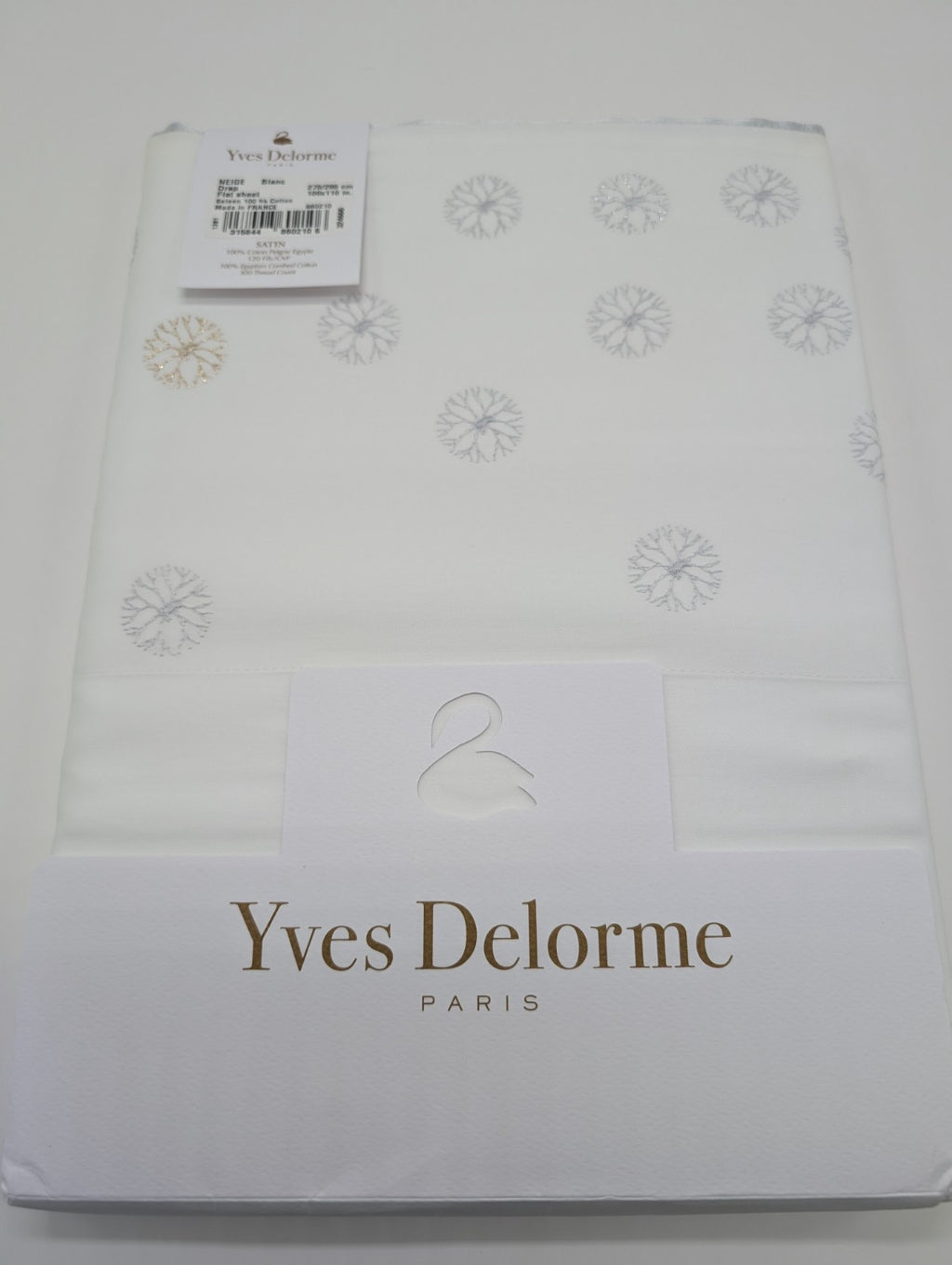 Yves Delorme Neige King Flat Sheet Embroidered Snowflakes Egyptian Cotton LE NEW0
