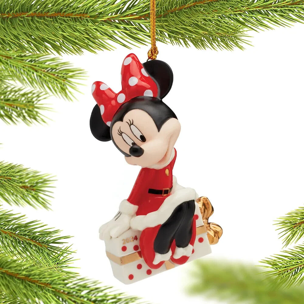 Lenox Disney 2024 Mickey & Minnie Figurine Ornaments 2 Mouse Candy Cane Gift NEW7