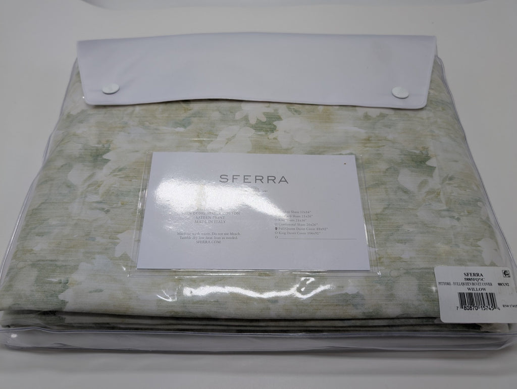 Sferra Pittore Queen Duvet Green Floral Pastel Multicolor Sateen Print Italy NEW5