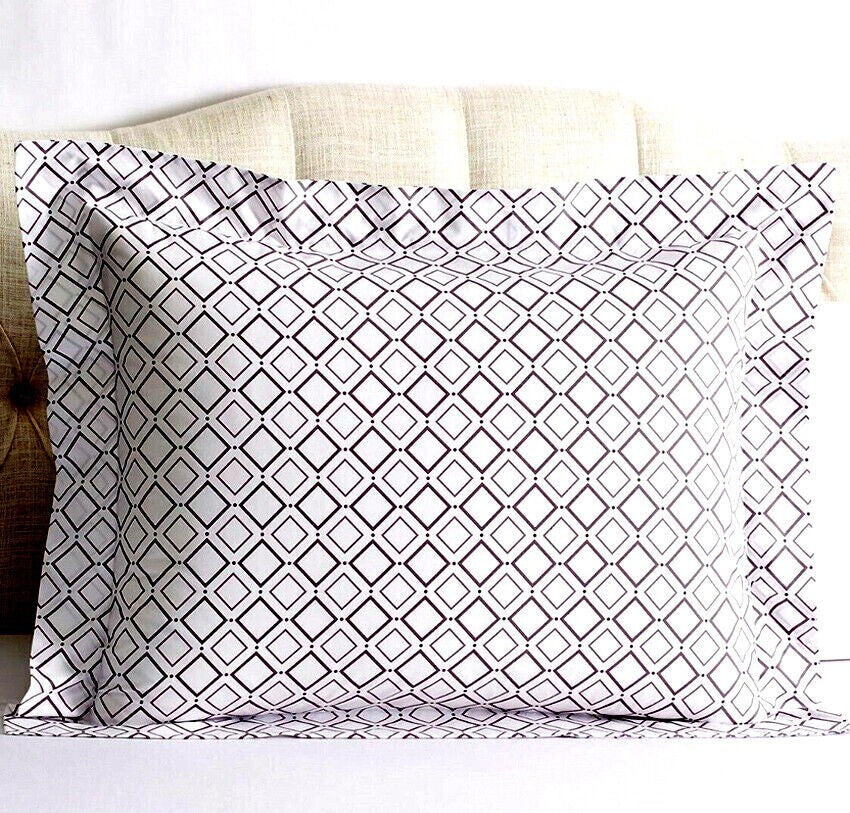 Sferra Deagan Euro Sham White/Aubergine Purple Egyptian Cotton Percale Italy New1