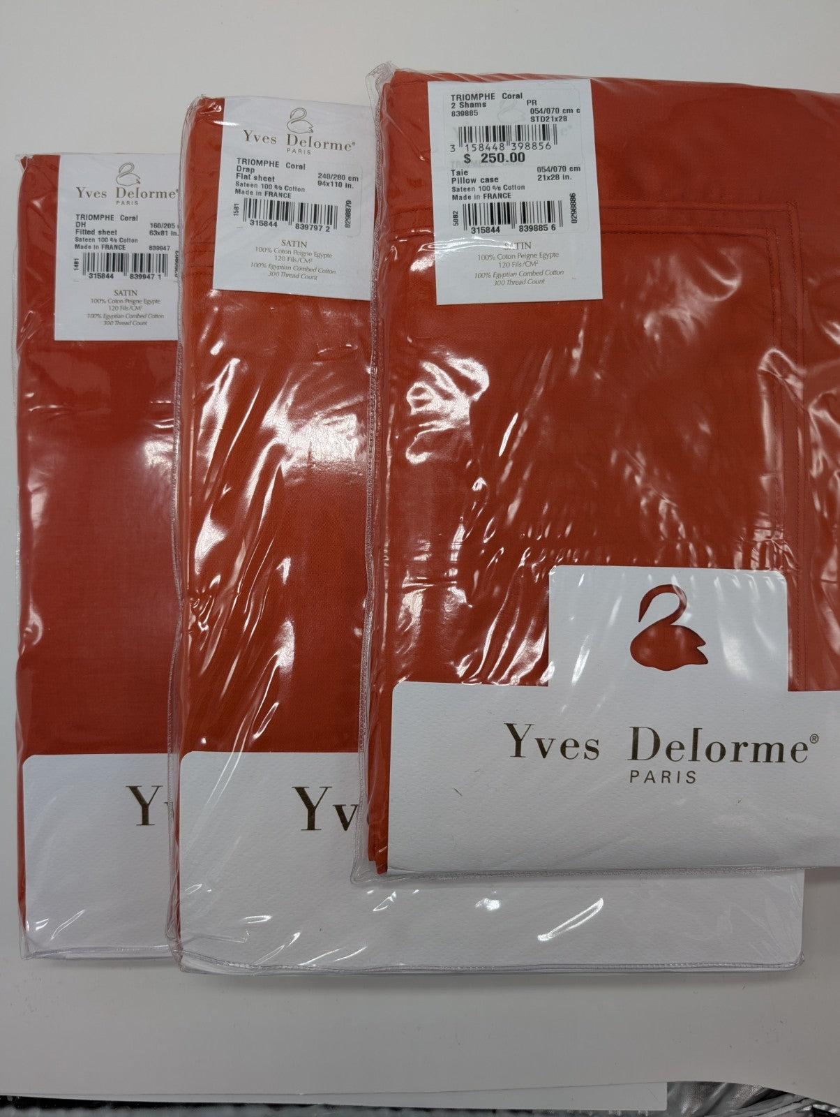 Yves Delorme Triomphe Orange Queen Sheet Set 4PC 100% Egyptian Cotton Sateen NEW0
