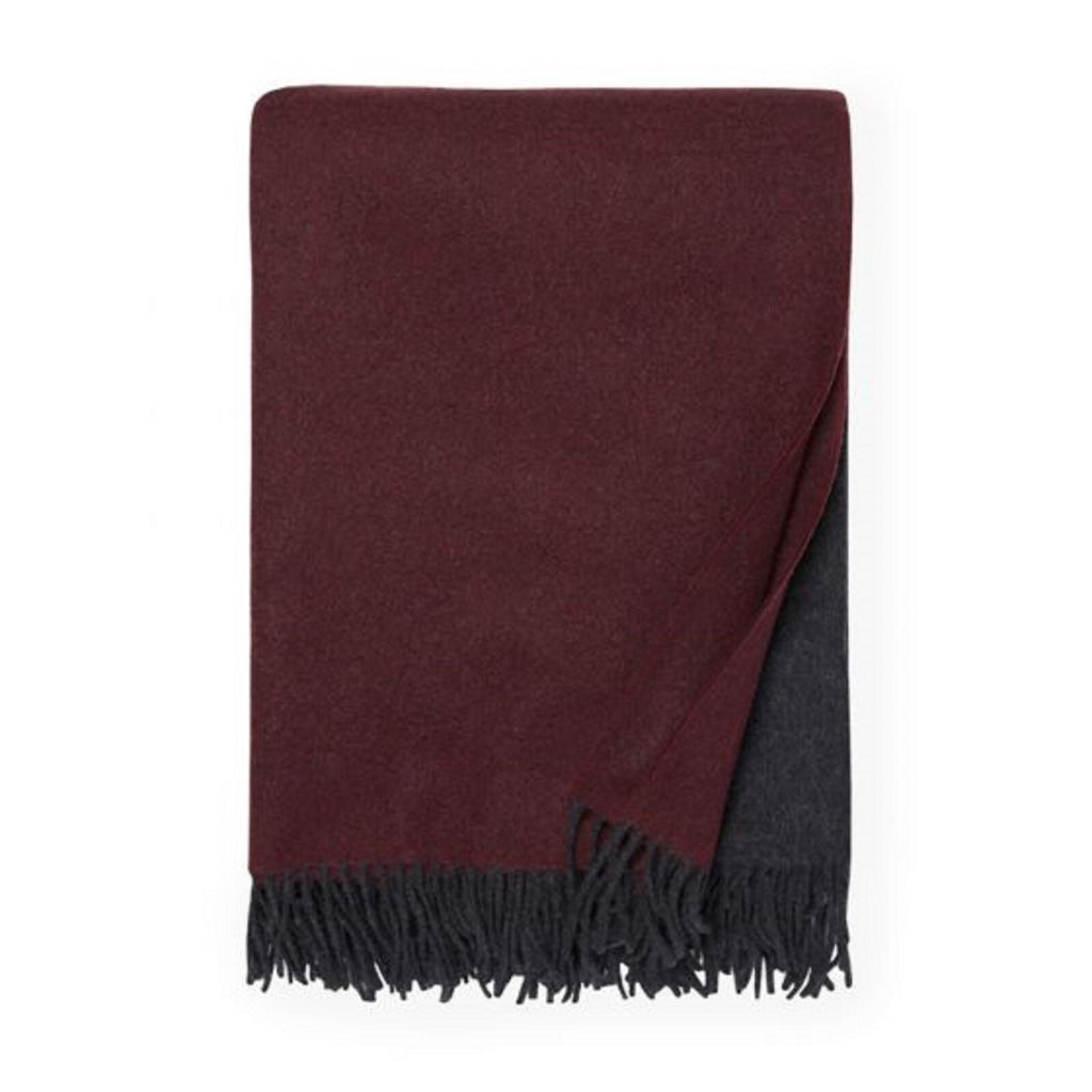 Sferra Jeno Throw Blanket Burgundy Grey Variated Fringe Angora & Merino Soft NEW4