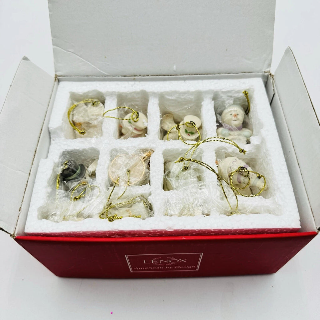 Lenox Snow Pals Snowman Miniature Tree Ornaments Set 12 PC Winter Skis Sled NEW3