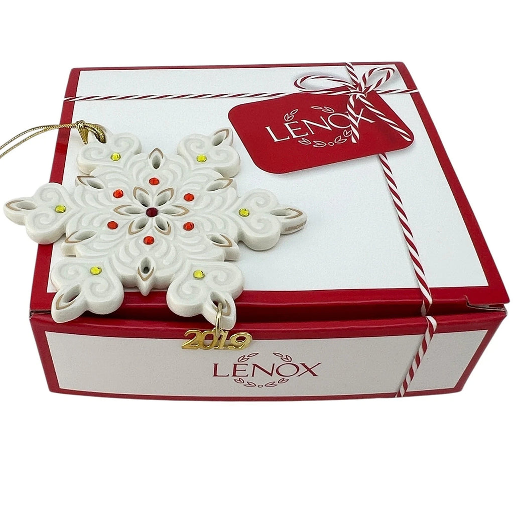 Lenox 2019 Gemmed Snowflake Ornament Annual Red & Green Crystals Christmas NEW11