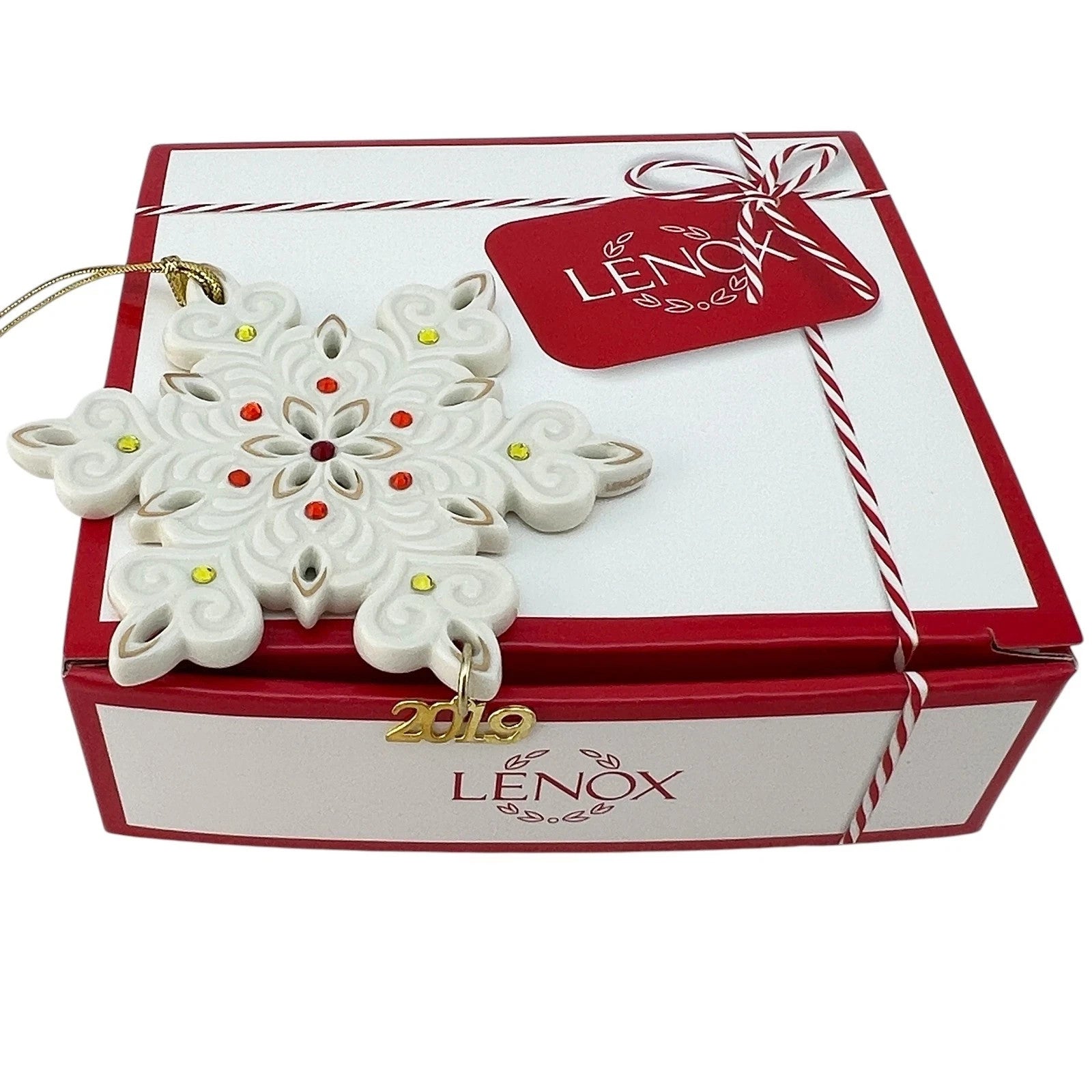 Lenox 2019 Gemmed Snowflake Ornament Annual Red & Green Crystals Christmas NEW11