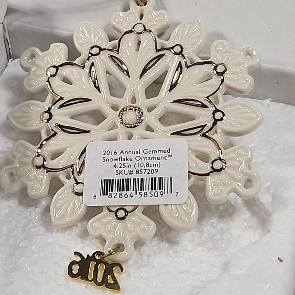 Lenox 2016 Gemmed Snowflake Ornament Annual Green Gold Crystals Christmas NEW5