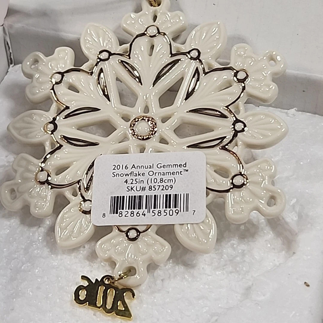 Lenox 2016 Gemmed Snowflake Ornament Annual Green Gold Crystals Christmas NEW5