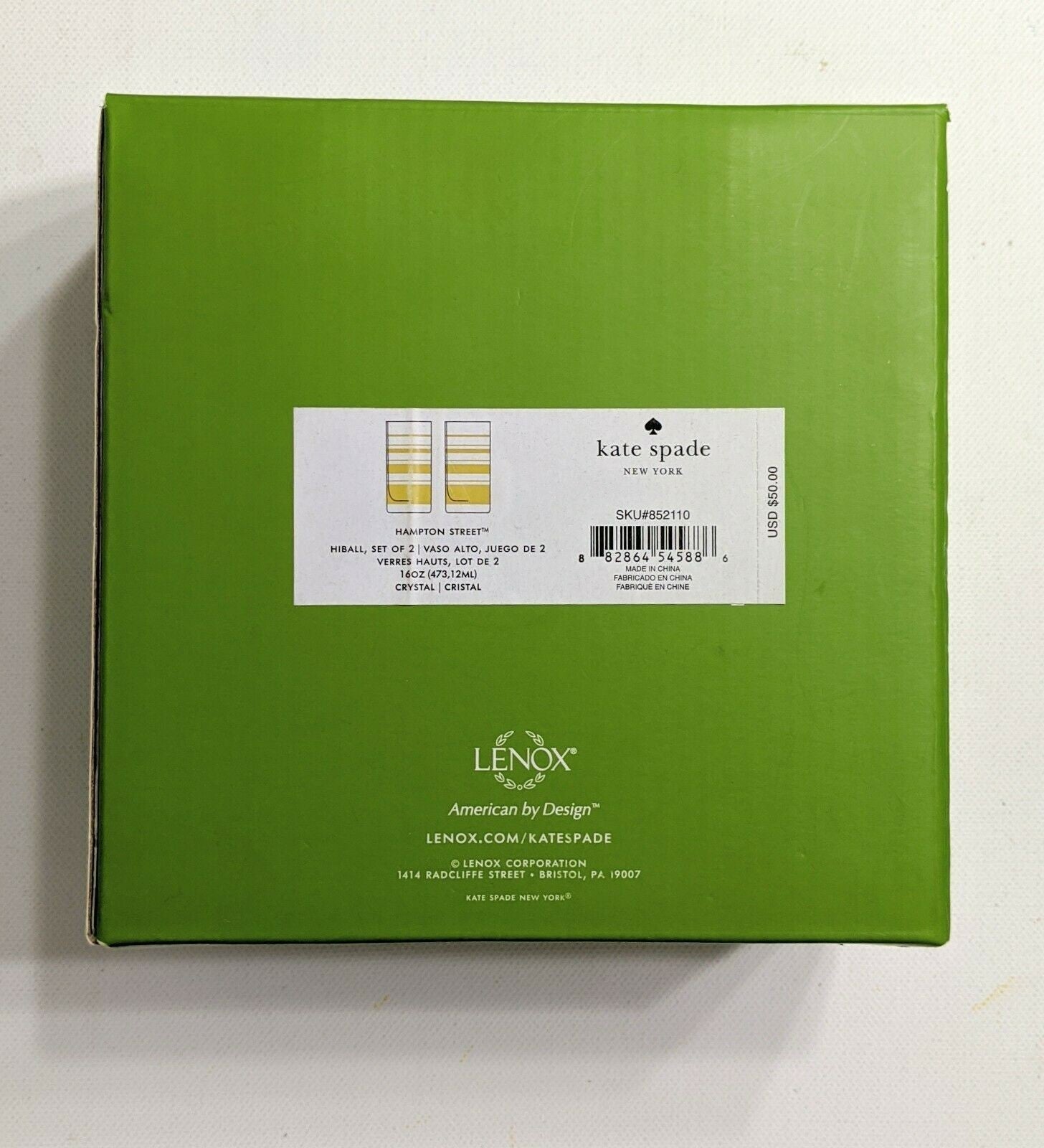 Kate Spade NY Hampton Street Highball Glasses Pair Gold Stripes Lenox NEW IN BOX4