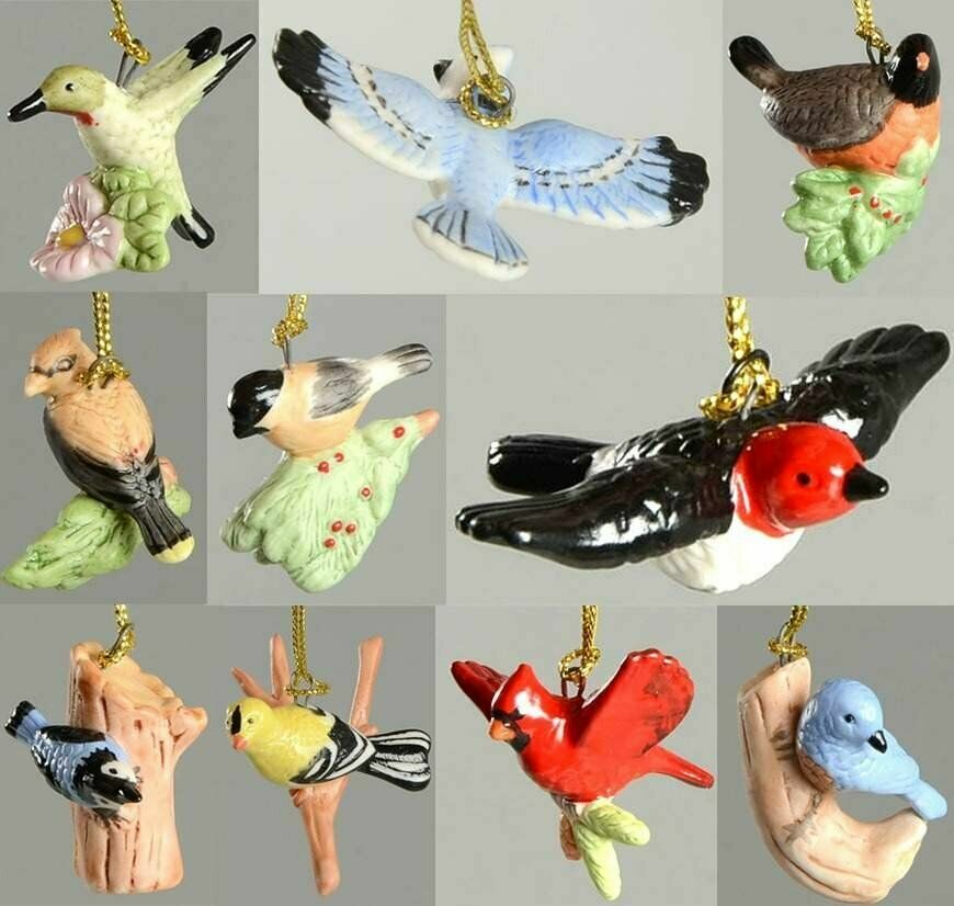 Lenox Garden Birds 10 Miniature Ornaments with Tree Blue Jay Robin Cardinal NEW4