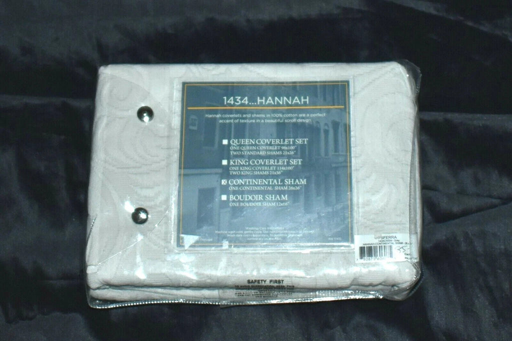 Sferra Hannah White Euro Continental Sham Scroll 100% Cotton Matelasse NEW6