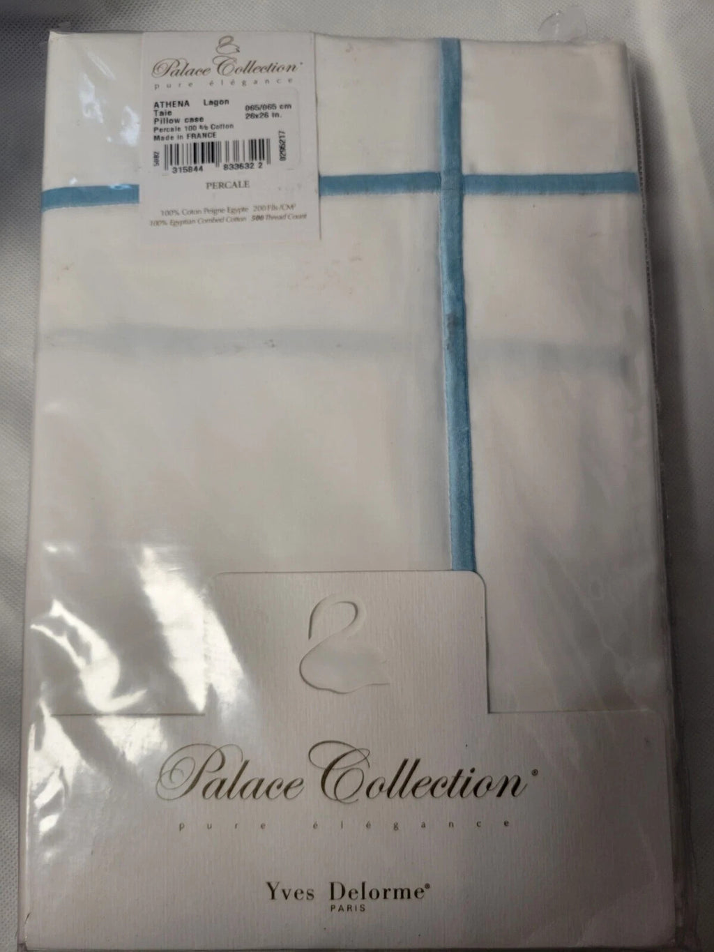 Yves Delorme Athena Queen Duvet Euro Set 3PC Aqua Stripes Egyptian Percale NEW5