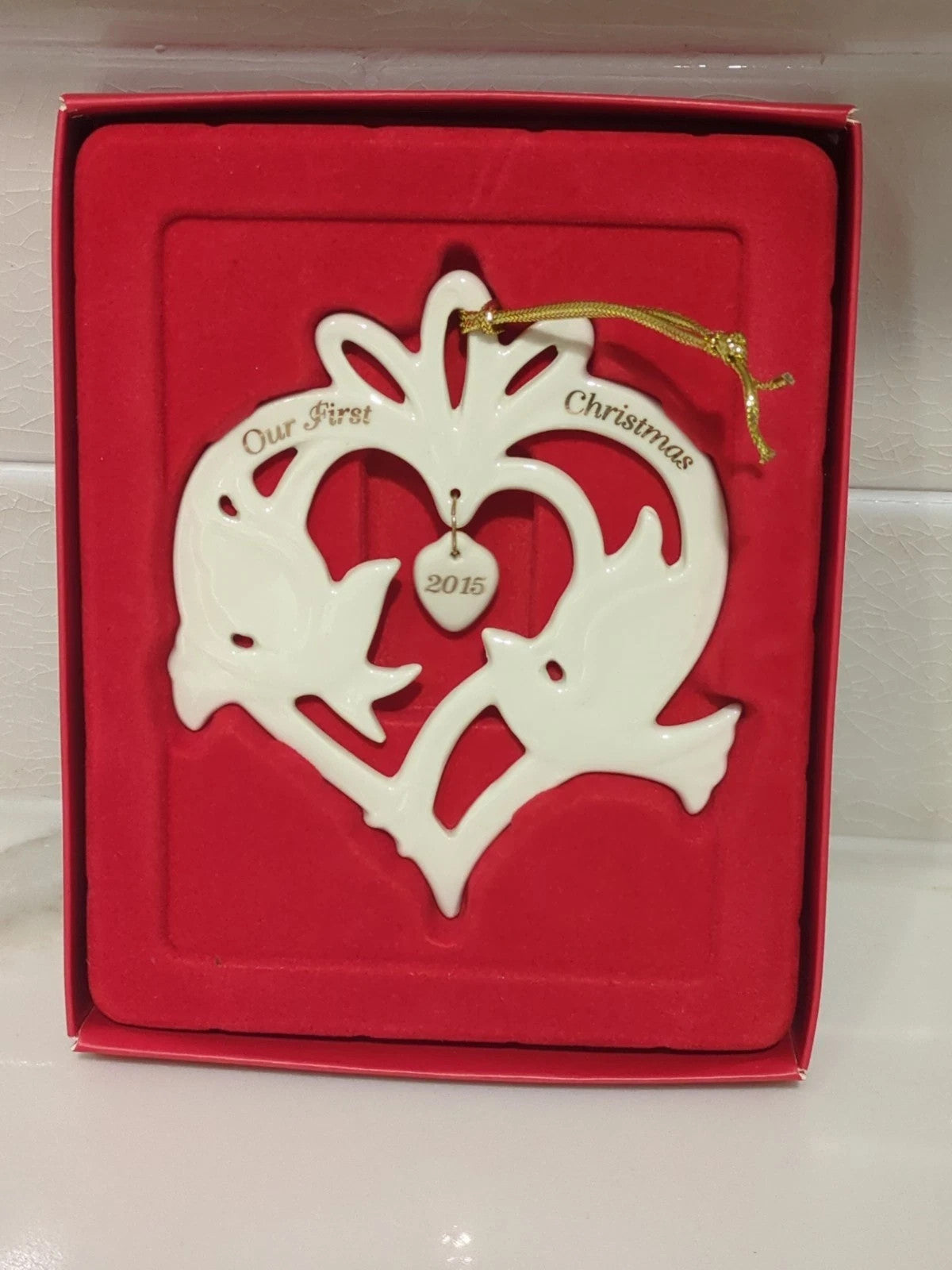 Lenox 2015 Our First Christmas Ornament Wedding  Anniversary Love Doves 1st NEW3