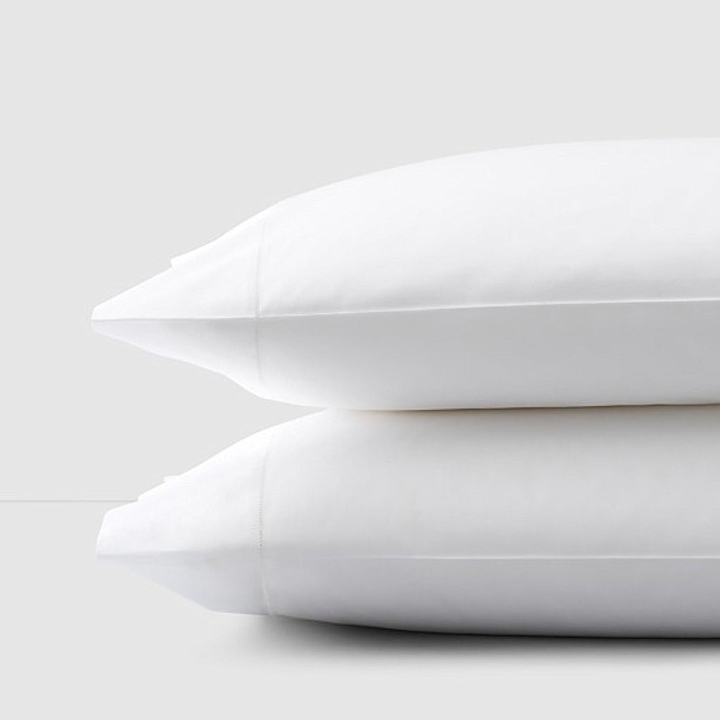 Sferra Gino White King Pillowcases 2 Solid 100% Cotton Percale 450TC Italy NEW1