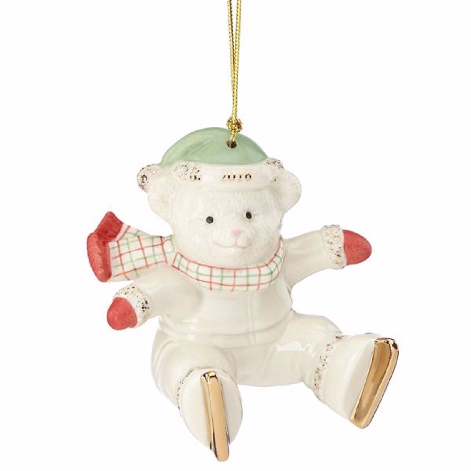 Lenox 2016 Teddy Bear Ornament Slip N Slide Ice Skating Christmas Annual NEW0