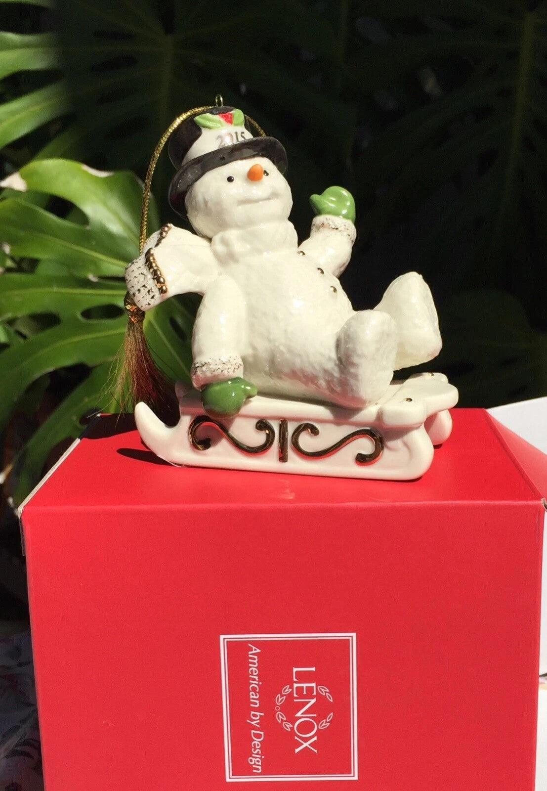Lenox 2015 Snowman Figurine Ornament Annual Snowy Sleigh Ride Sled Christmas NEW4