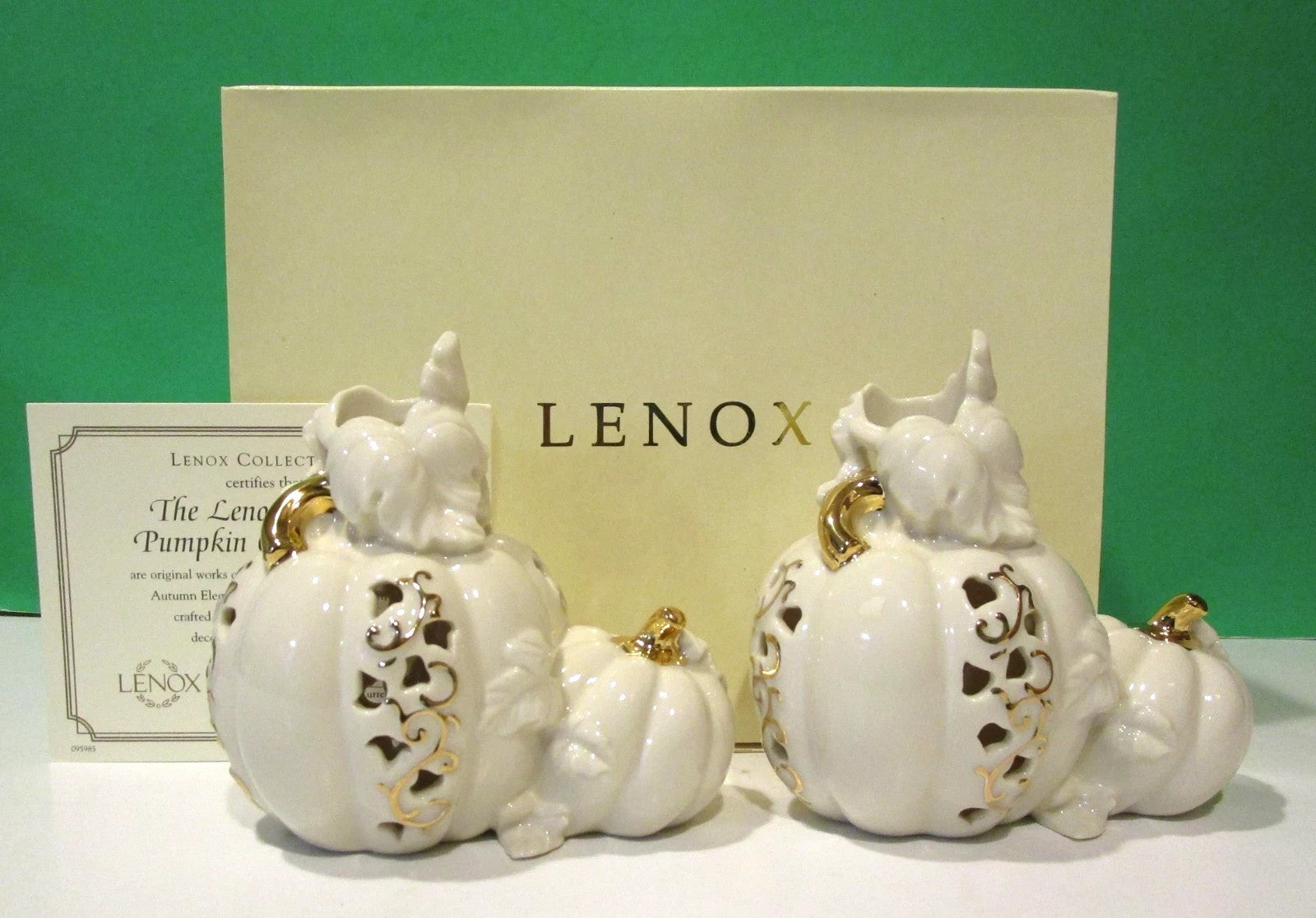 Lenox Pierced Pumpkin Candlestick Holders Pair Fall Halloween Thanksgiving NEW12