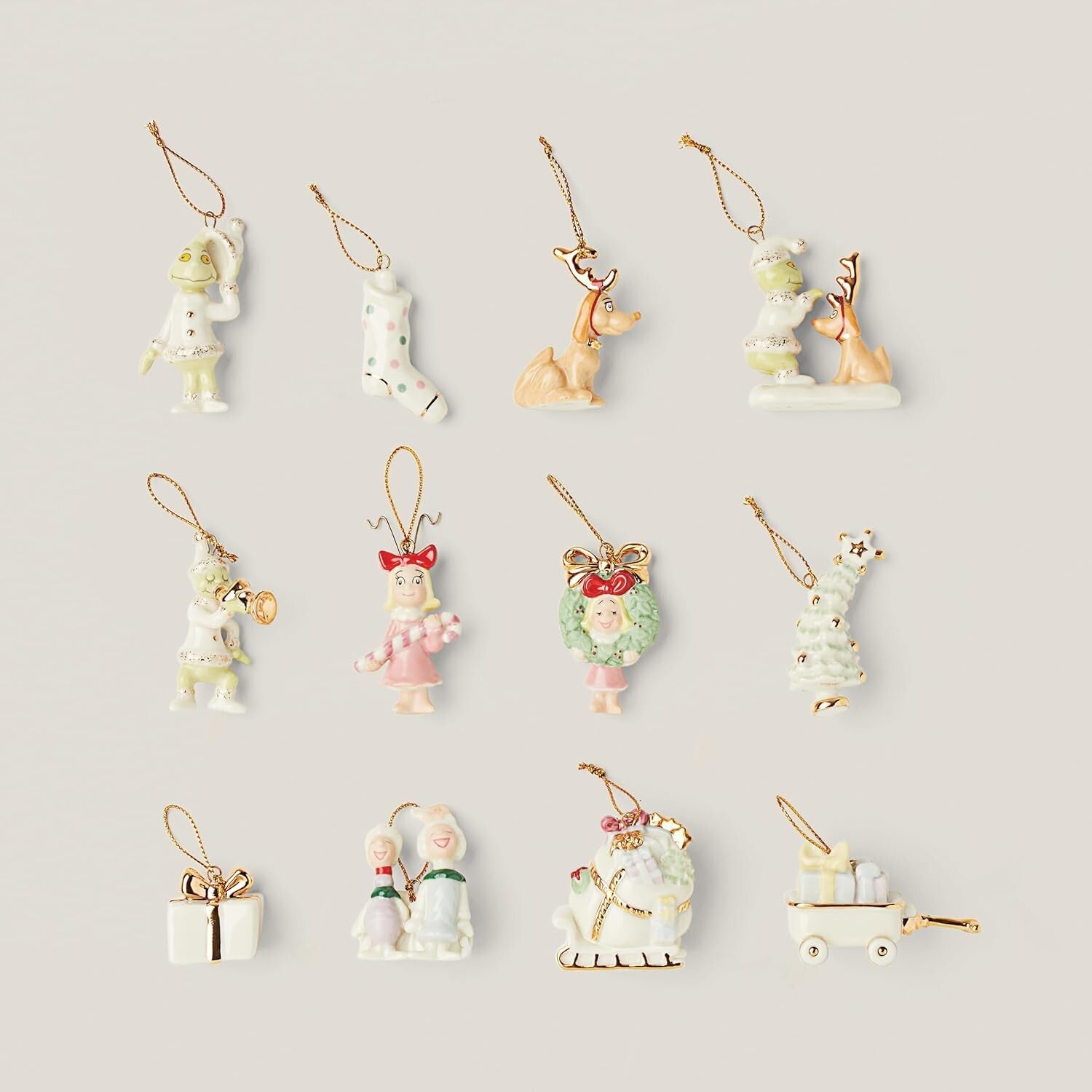 Lenox Grinch Miniature Tree Ornaments Set 12 Dr. Seuss Who Stole Christmas NEW1