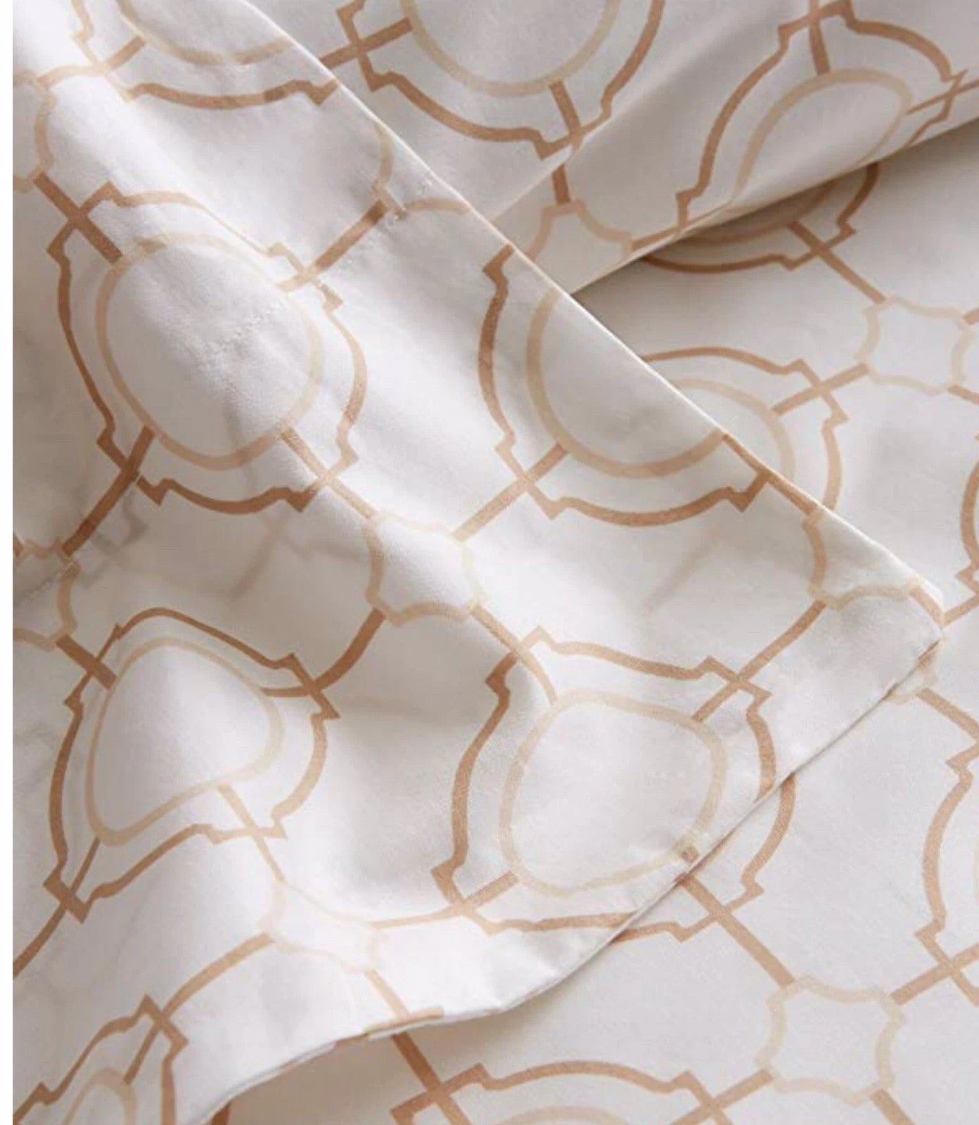 Sferra Connery Camel Euro Sham White Tile Print Egyptian Cotton Italy NEW4