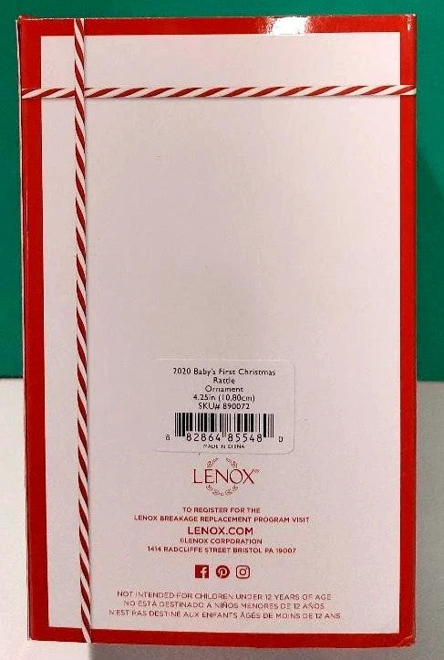 Lenox 2020 Baby's 1st Christmas Rattle Ornament First Ivory Gold Ribbon Gift NEW2