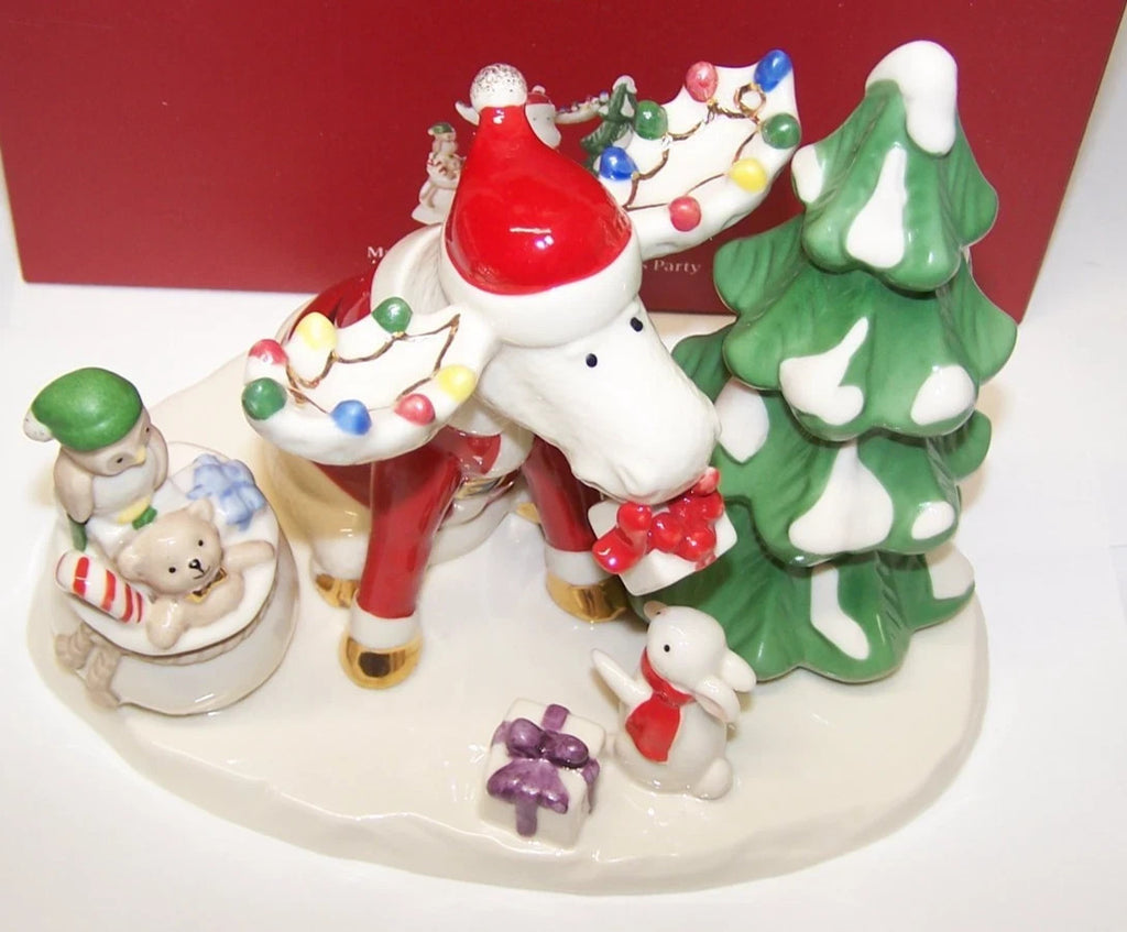 Lenox  Marcel The Moose Christmas Party Figurine Bag Of Toys Rabbit Owl Tree NEW10