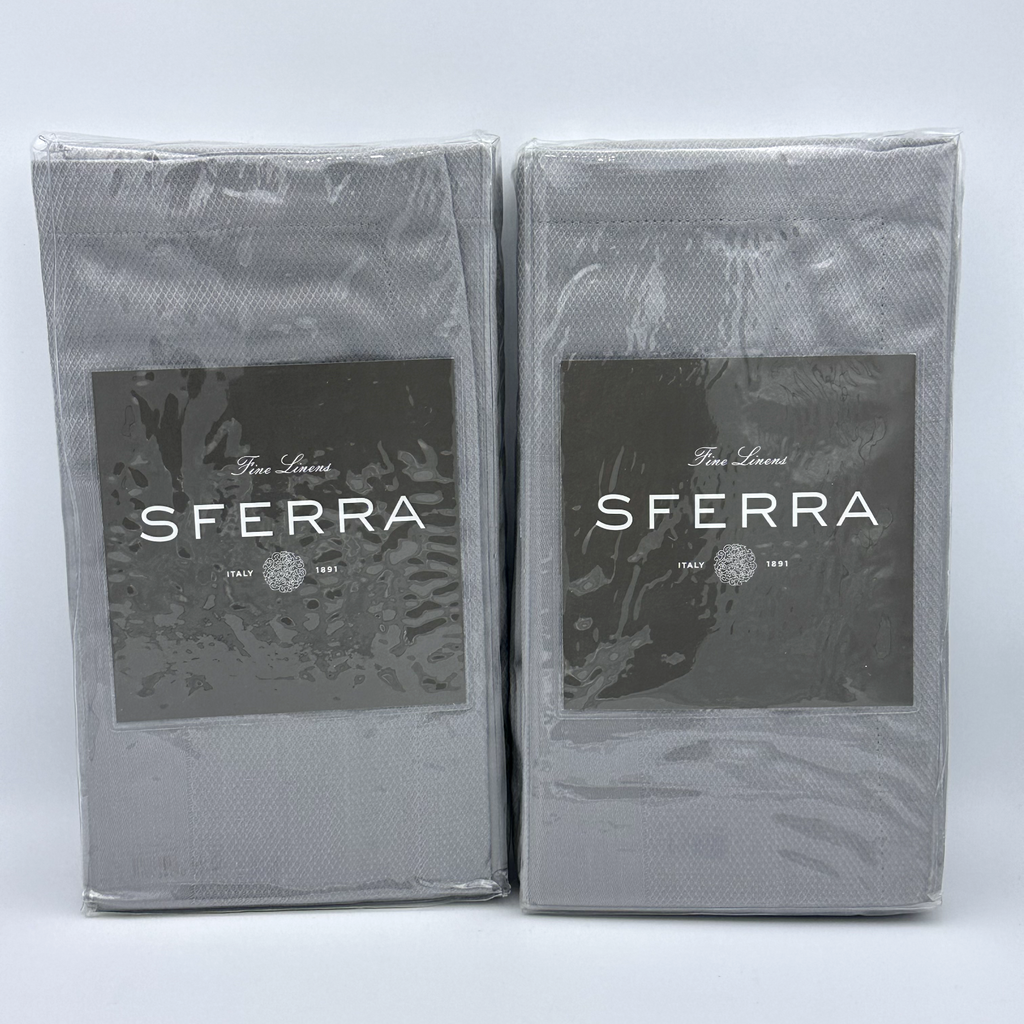 Sferra Squire Grey Tablecloth & 16 Napkins Diamond Pique 70"X126" Easy Care NEW15
