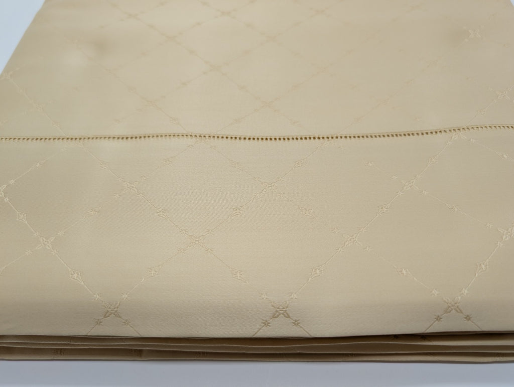 Sferra Colette Gold Queen Flat Sheet Lattice Egyptian Cotton 1020TC Italy NEW11