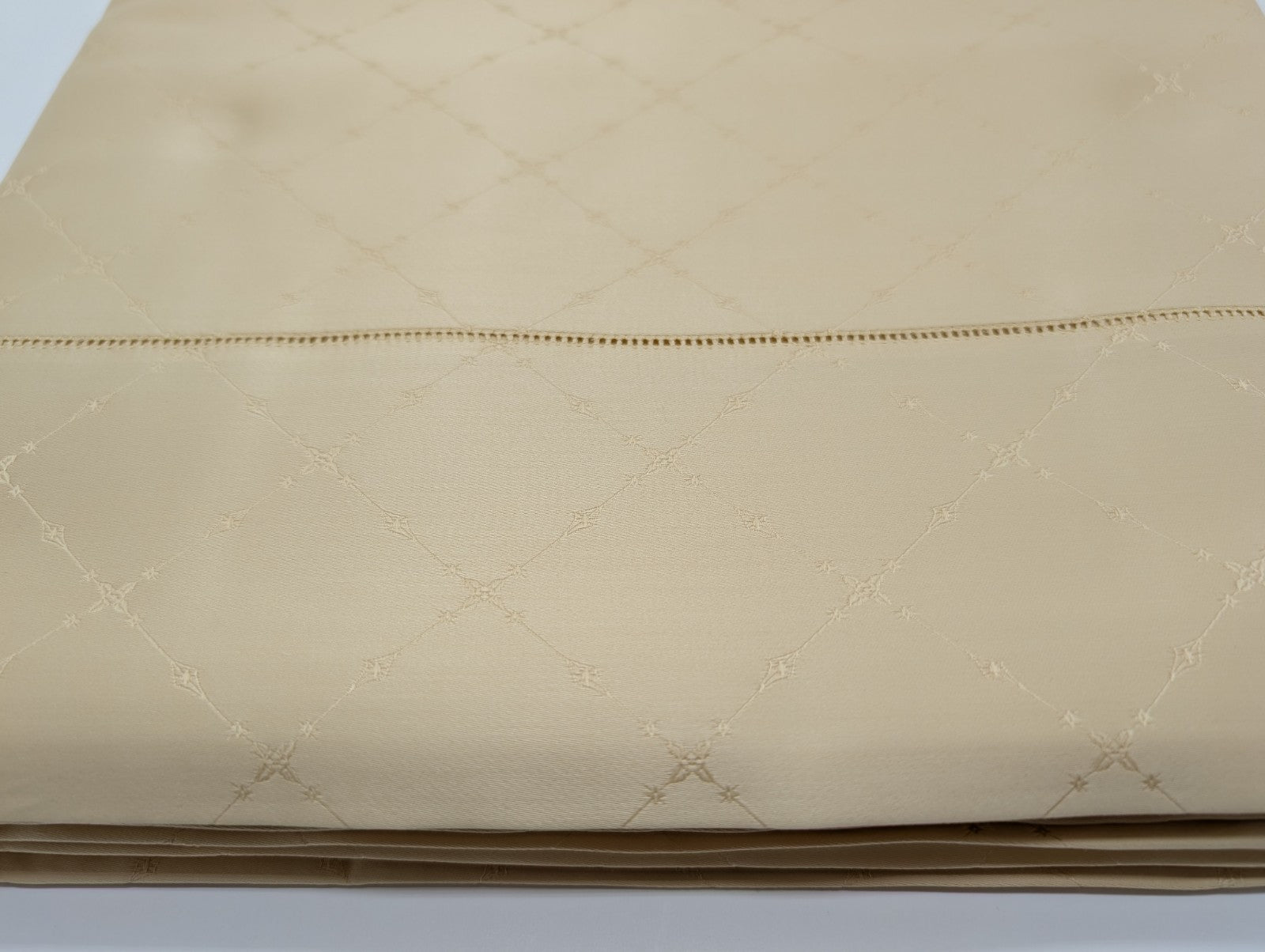 Sferra Colette Gold Queen Flat Sheet Lattice Egyptian Cotton 1020TC Italy NEW11