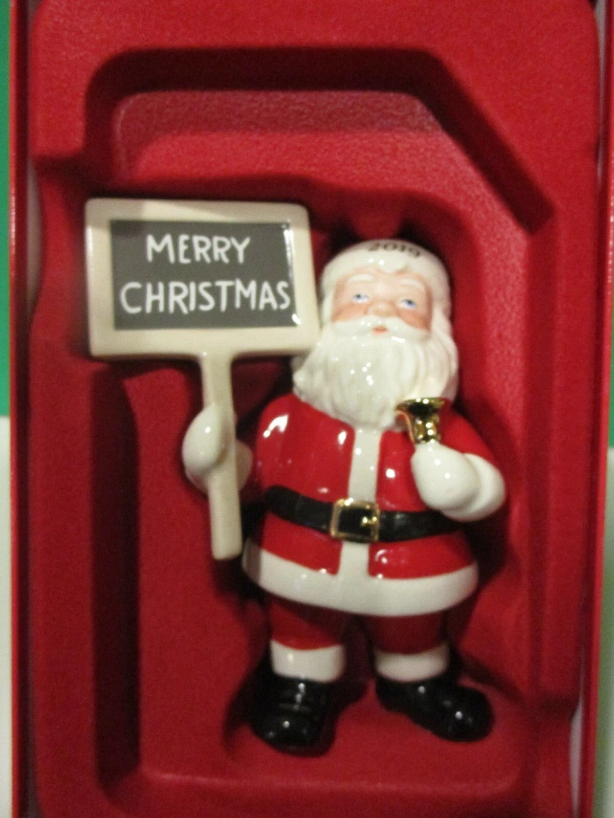 Lenox 2019 Santa Figurine Ornament Annual Holding Sign Merry Christmas Bell NEW6