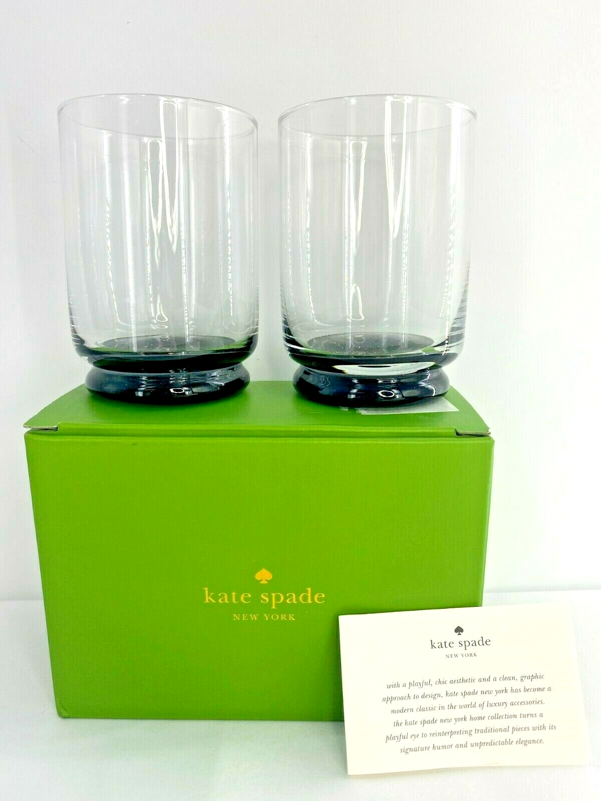 Kate Spade Charles Lane Crystal Whiskey Glasses Pair Mint Green Patricks Day NEW3