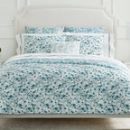 Sferra Duchesse Cadet Blue Standard Sham Floral Print Reverses Sateen Italy NEW3
